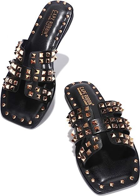 Amazon.com | Cape Robbin Amisha Sandals Slides for Women, Studded Womens Mules Slip On Shoes - Bl... | Amazon (US)
