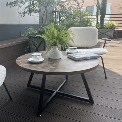 Round Coffee Table With Wood Grain And Black Metal, A Stylish And Functional Centerpiece For Your Living Space. | Wayfair North America