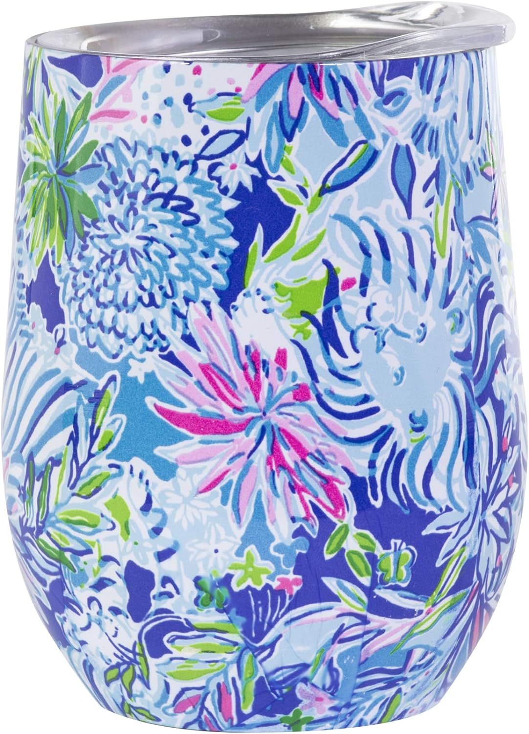 Lilly Pulitzer Stainless Steel Wine Glass Tumbler with Lid, Holds 12 Ounces, Lion Around | Amazon (US)