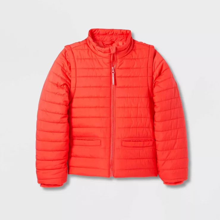 Kids' Adaptive Puffer Jacket - Cat & Jack™ Dark Coral | Target