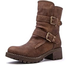 GLOBALWIN Women's Biker Boots Lace up Mid Calf Motorcycle Fashion Festival Boots Combat Riding Mi... | Amazon (US)