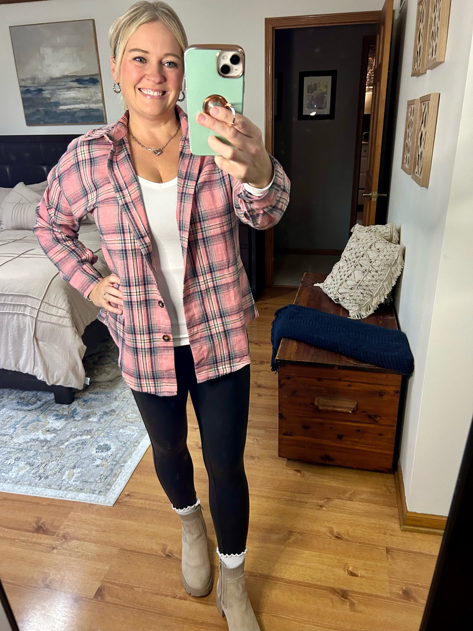 Another day, another flannel 🤣 The pink color of this one caught my eye…paired it with my favorite, super soft layering tee, ruffle socks, and chelsea boots for an easy but fashionable ‘running errands’ outfit!

#LTKOver40 #LTKSaleAlert #LTKFindsUnder50