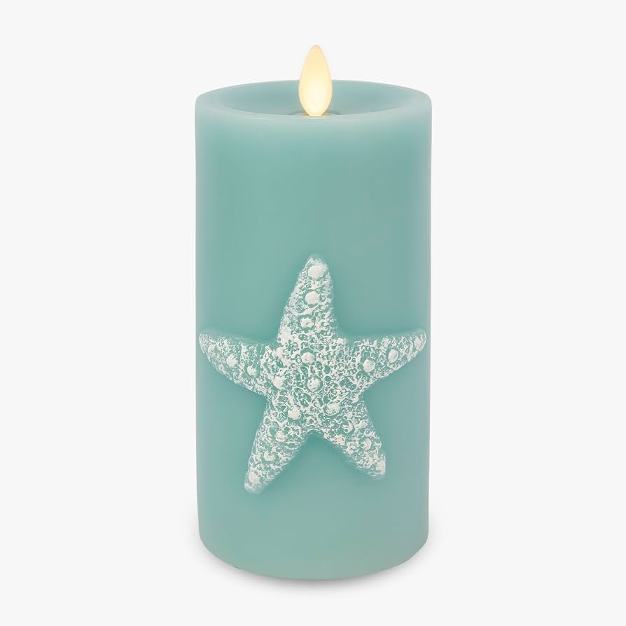 Luminara Embossed Starfish Flameless LED Candle Moving Flame Pillar Unscented Real Wax with Reces... | Amazon (US)