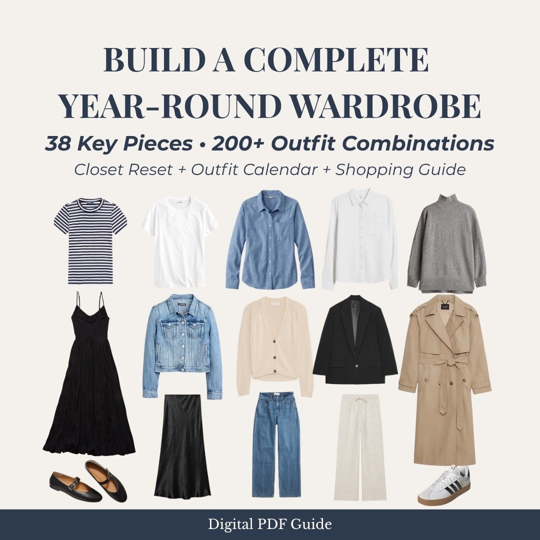 38 Piece Year-Round Capsule Wardrobe 🤍

• 38 versatile pieces
• 200+ outfit ideas
• Classic, timeless staples
• Designed for real mom life

If you’re tired of staring at a full closet with “nothing to wear,” this is the reset.

This 38 piece capsule wardrobe gives you:
• A complete year-round wardrobe
• Mix-and-match outfit formulas
• Over 200 outfit combinations
• A neutral, timeless color palette
• Pieces that work for work, weekends, church, and everyday life

No trends.
No constant shopping.
No decision fatigue.

Just a simplified closet that actually works.

Perfect for:
• Capsule wardrobe for moms
• Year round capsule wardrobe
• Minimalist wardrobe
• Classic style outfits
• Mom capsule wardrobe guide
• Neutral wardrobe essentials
• Outfit formulas for busy women

This is for the mom who wants fewer pieces, more outfits, and a closet that supports her real life.

#LTKootd #LTKSeasonal #LTKSaleAlert