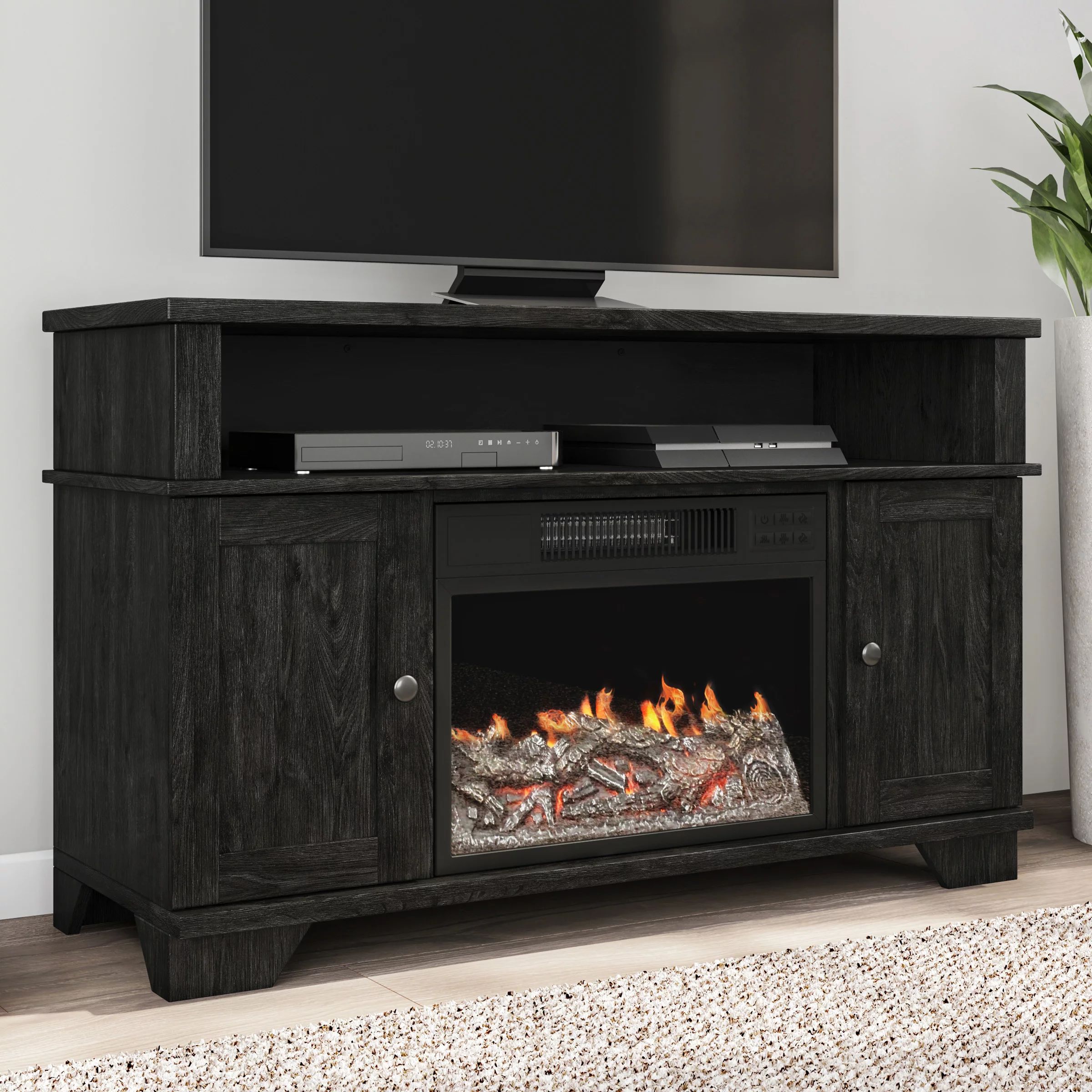 Electric Fireplace TV Stand- For TVs up to 47", Media Cabinets & Shelves, Remote Control, LED Fla... | Walmart (US)