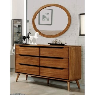Furniture of America Fopp Modern 2-piece Dresser and Oval Mirror Set (Oak Finish - Oak - Medium Wood | Bed Bath & Beyond