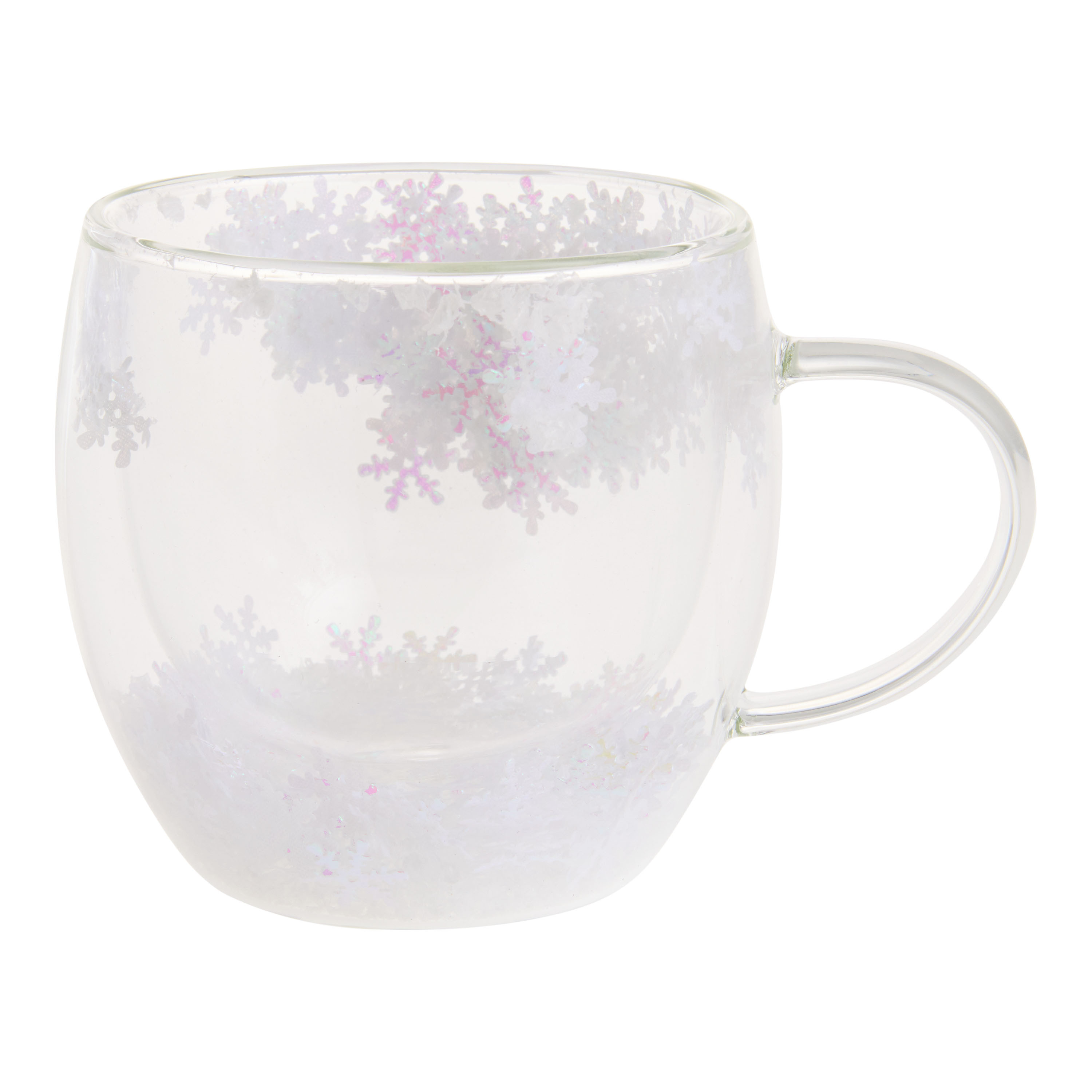 Iridescent White Snowflake Double Walled Glass Mug | World Market