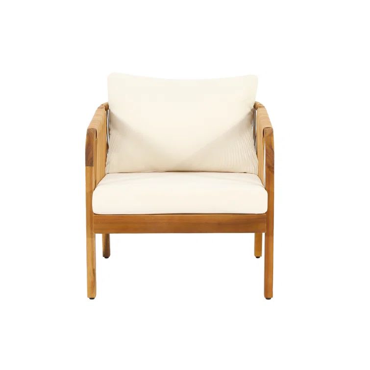 Joey Acacia Wood and Wicker Patio Chair with Cushions | Wayfair North America