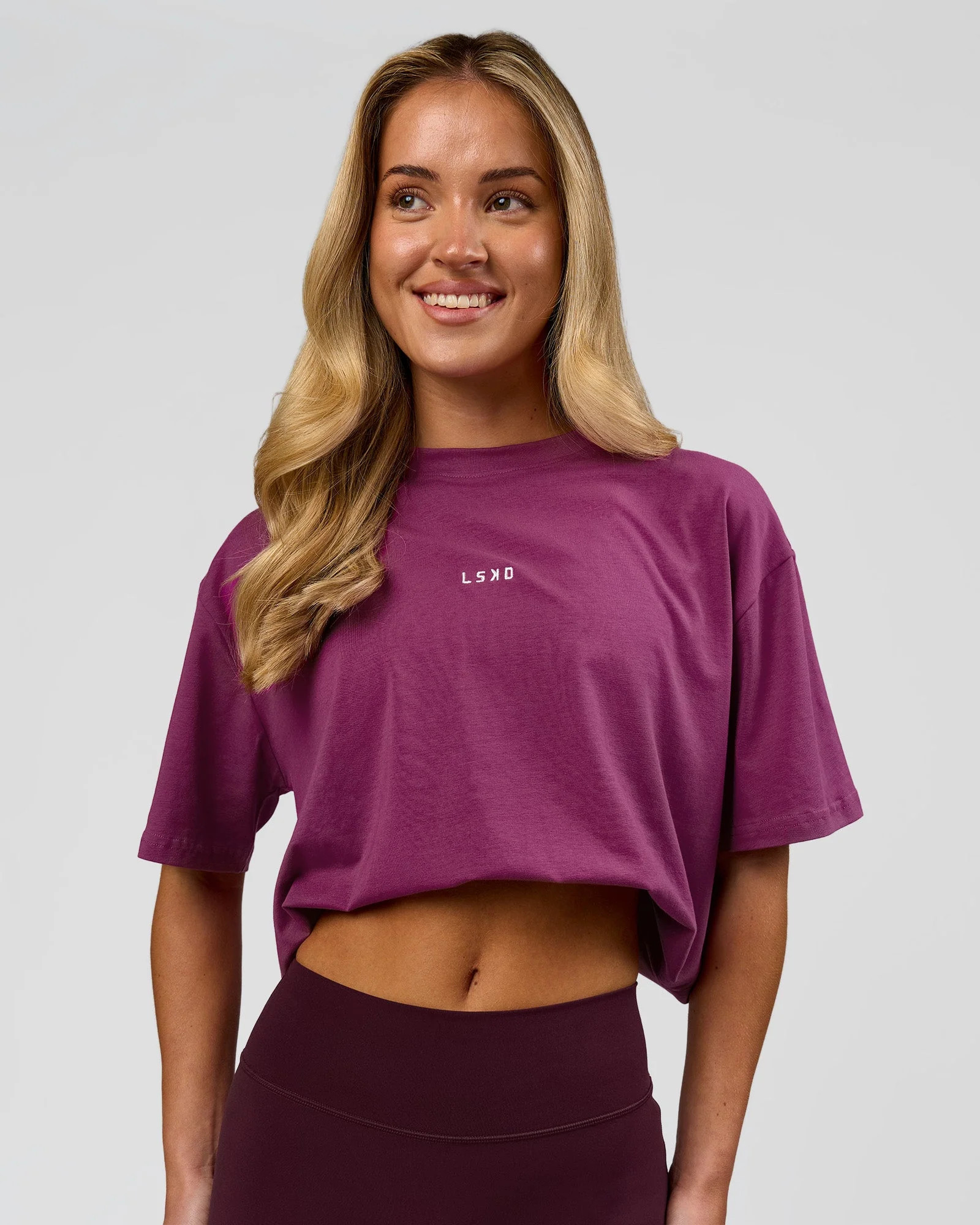 Go-To FLXCotton Oversized Tee - Boysenberry-White | LSKD | LSKD
