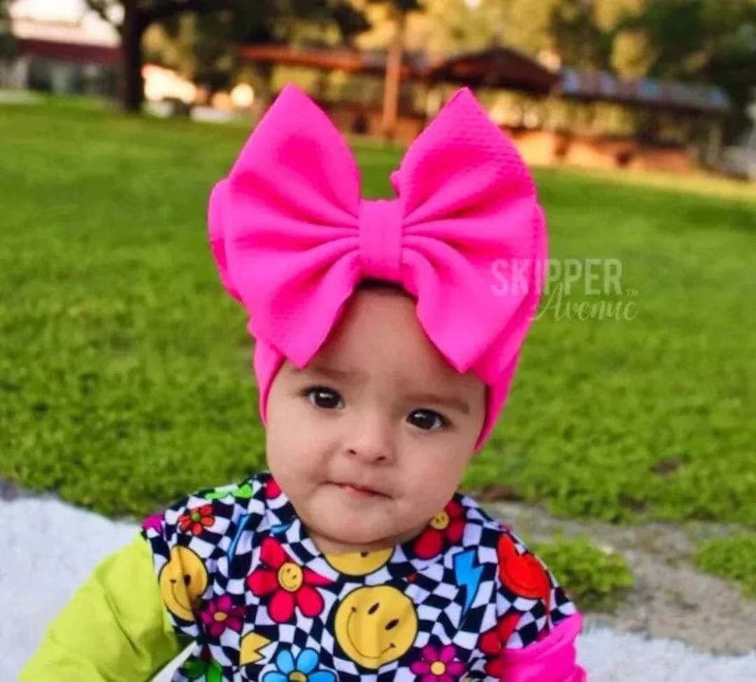 BARBlE PINK • Stand-Up Headwraps, Permanently Sewn & Pull-Proof, Big Bow Headbands, Newborn Bow... | Etsy (US)