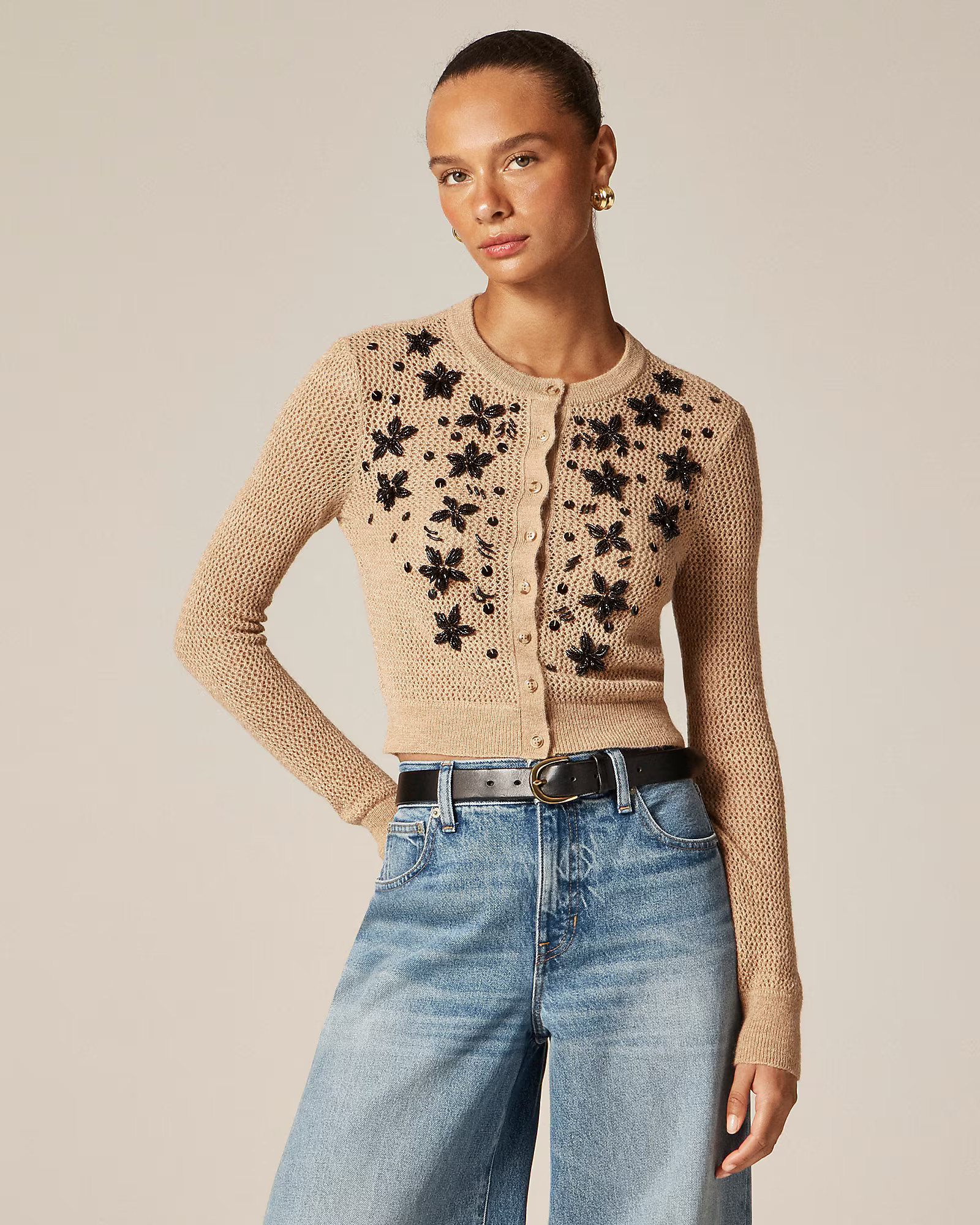 Loose-knit cardigan with floral embellishments | J. Crew US