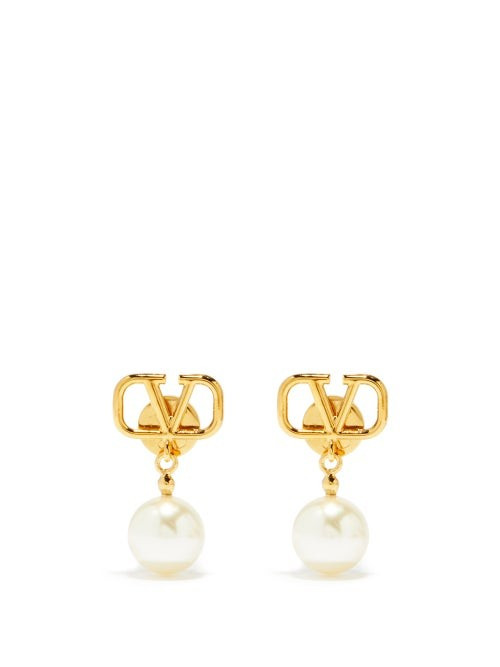 Valentino Garavani - V-logo Pearl-drop Earrings - Womens - Pearl | Matches (US)