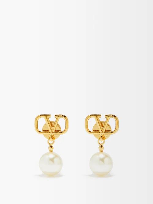 Valentino Garavani - V-logo Pearl-drop Earrings - Womens - Pearl | Matches (US)