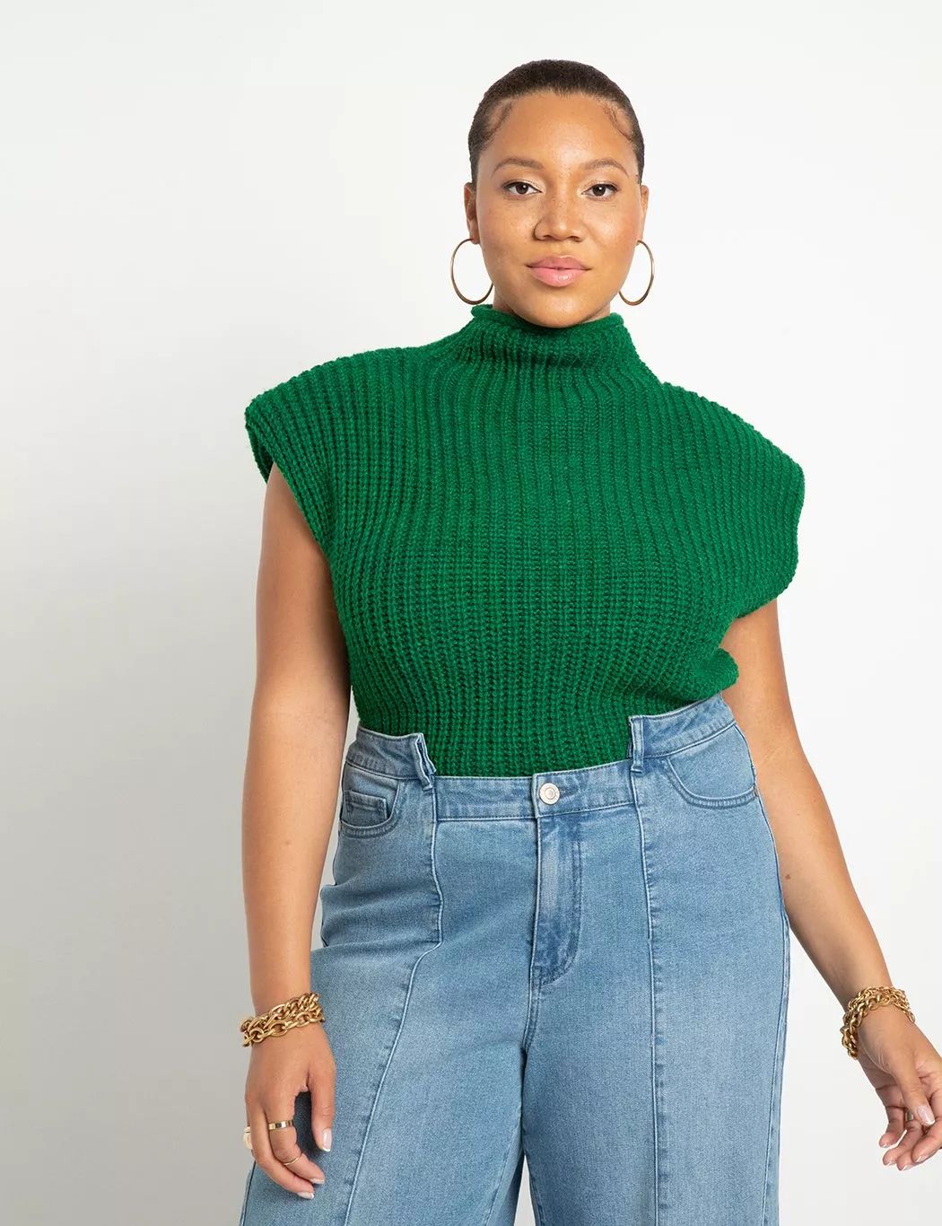 Shoulder Pad Chunky Turtleneck | Women's Plus Size Tops | ELOQUII | Eloquii