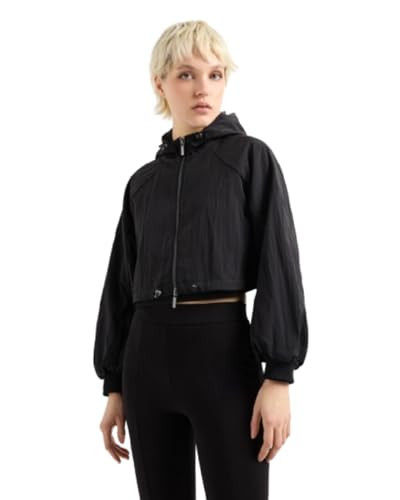 Armani Exchange Women's Cropped Windbreaker with Hood Black, Small | Amazon (US)