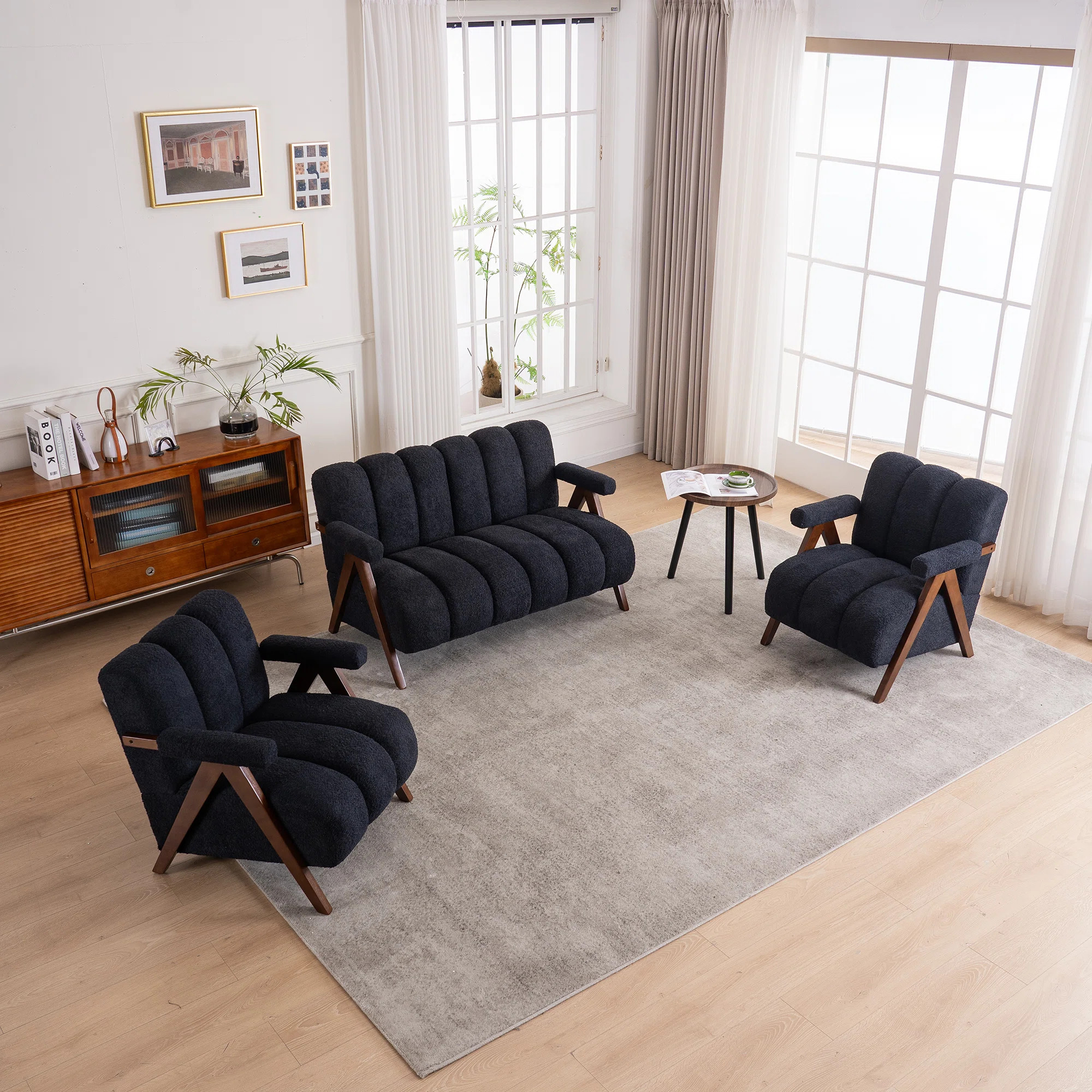 Calen 3-Piece Modern Upholstered Tufted Boucle Living Room Set (Set of 3) | Wayfair North America