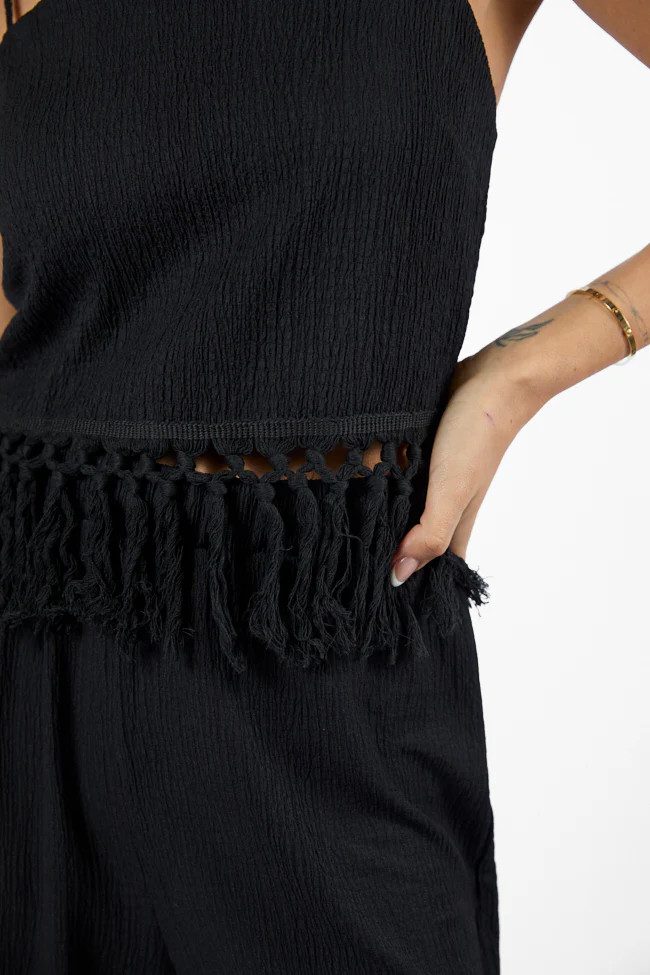 Pretty In Paradise Black Tassel Detail Top | Pink Lily