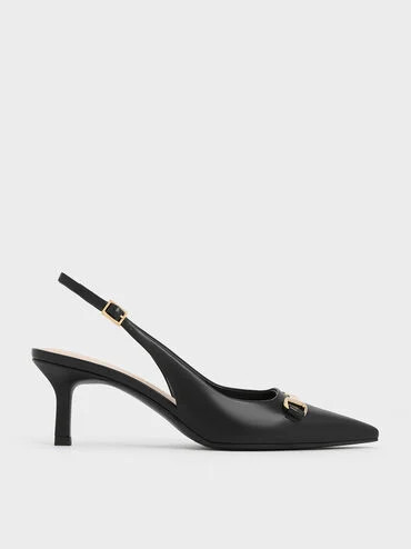 Leslie Metallic-Accent Slingback Pumps
 - Black | Charles & Keith US