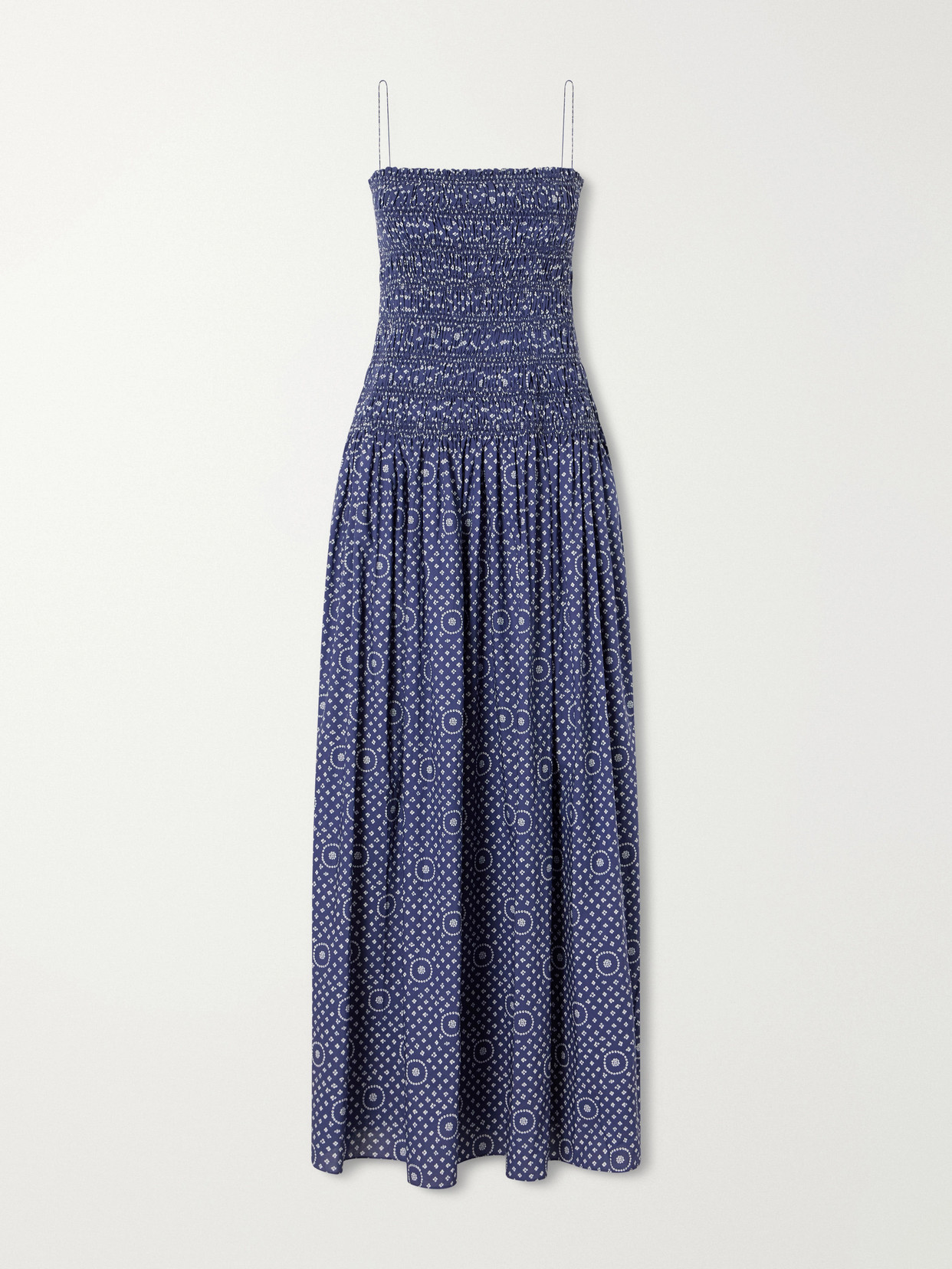 Matteau - Shirred Printed Cotton Midi Dress - Blue | NET-A-PORTER (US)