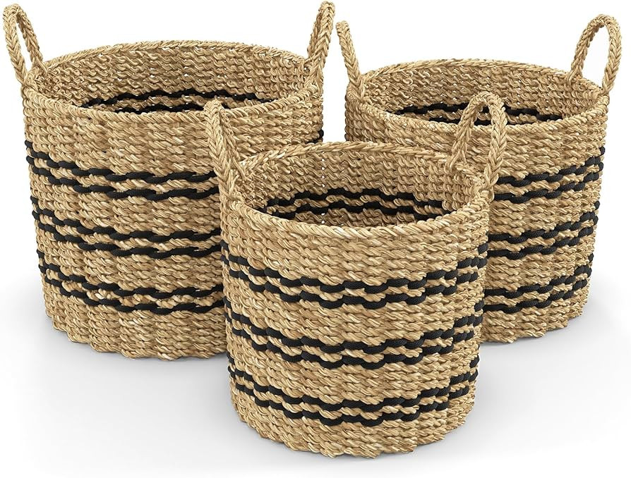 Giantex Woven Laundry Basket - Set of 3 Stackable Laundry Hamper with Handles, 1 Large, 1 Medium ... | Amazon (US)