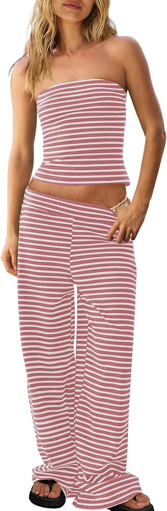 Panadila Womens Striped Two Piece Sets Summer Lounge Outfits Sailor Tube Top and Pants Matching S... | Amazon (US)