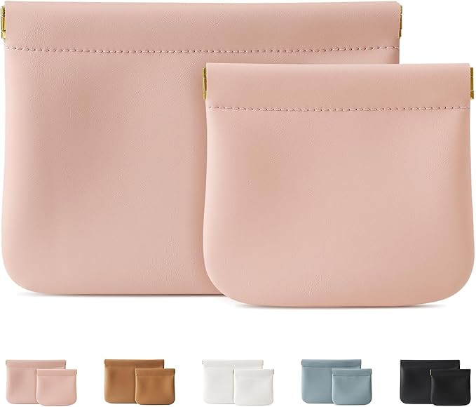 2 Pack Small Makeup Bag for Women, New Organosilicon Super Fiber Leather Mini Cosmetic Bag for Tr... | Amazon (US)
