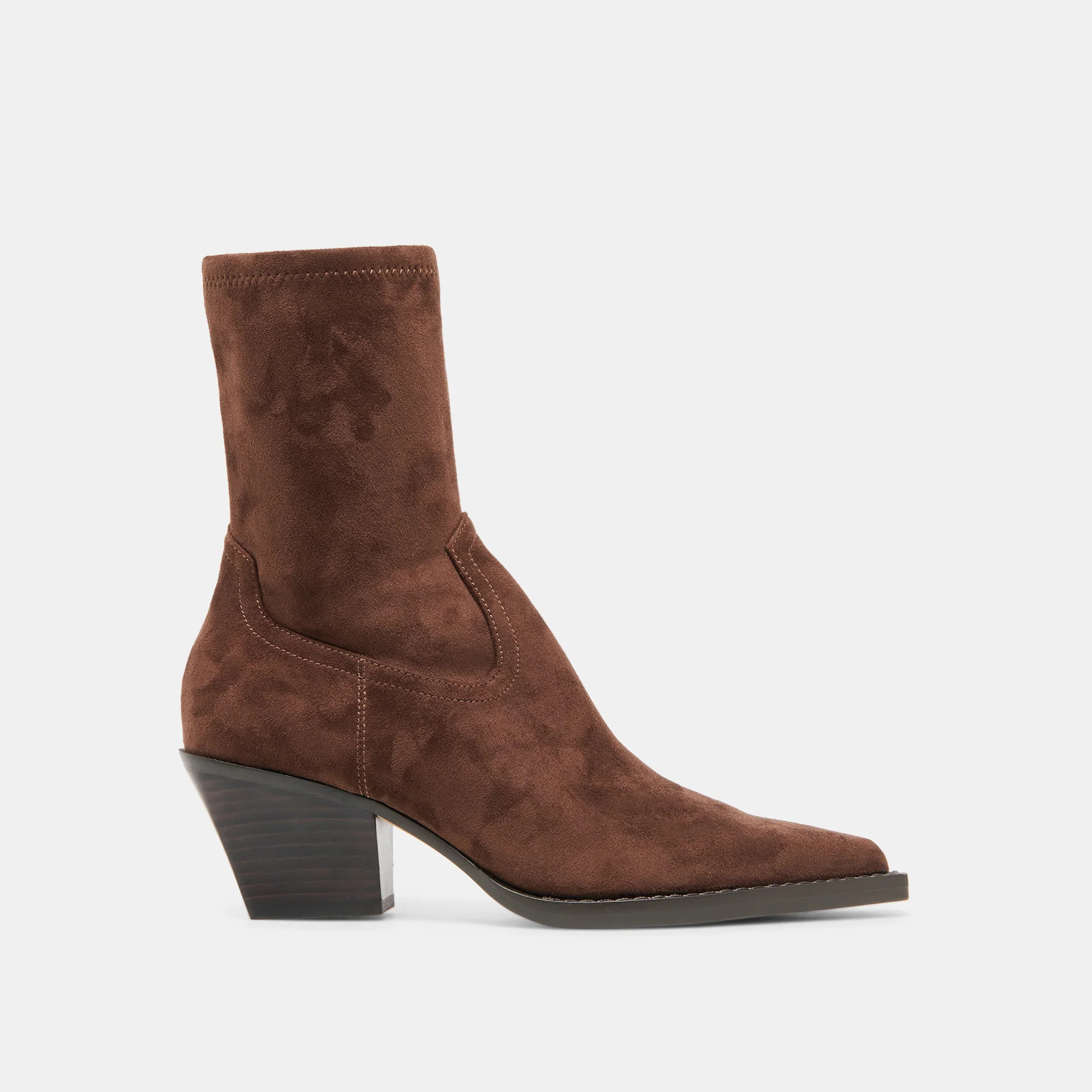 RUTGER Dk Brown Stella Suede Mid-Ankle Block-Heel Boots | Dolce Vita | DolceVita.com
