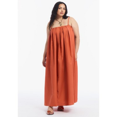June & Vie Pleated Poplin Maxi Dress - 20 W, Ginger | Target