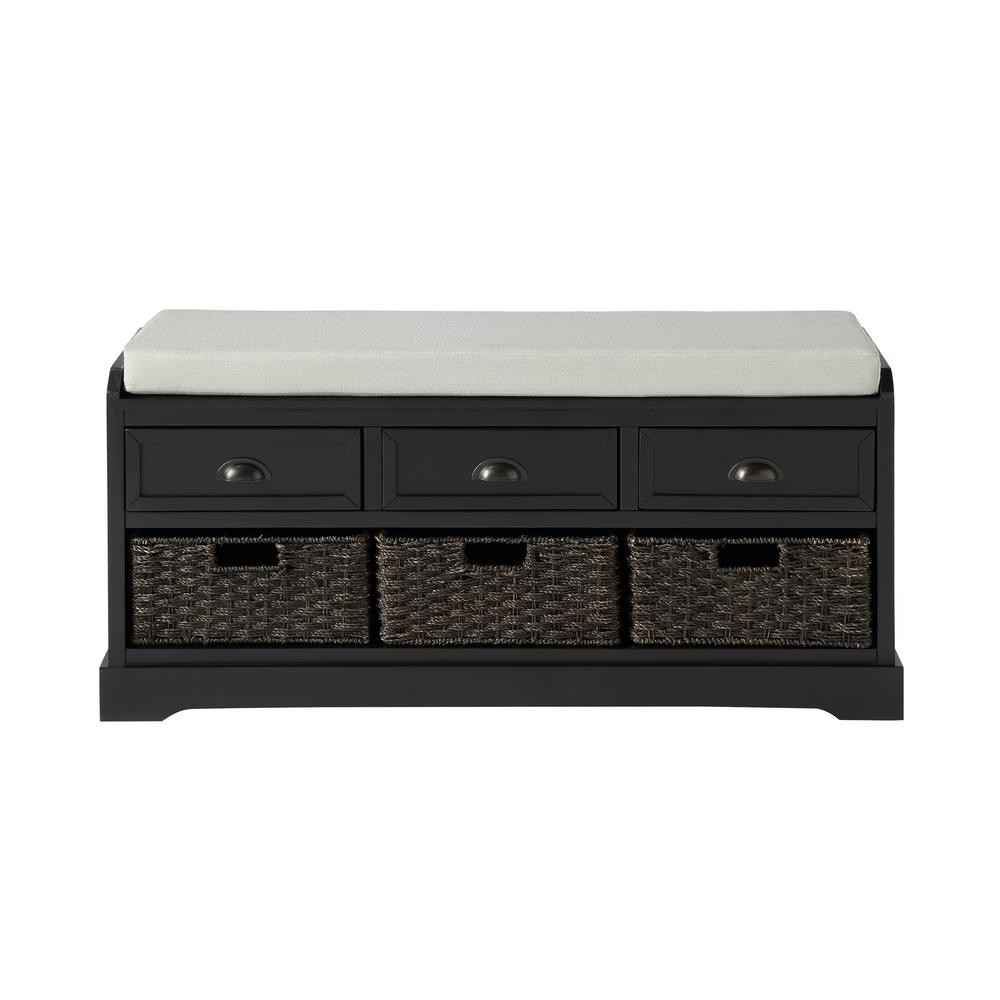 Boyel Living Black Homes Collection Accent Cabinet Wood Storage Bench with 3 Drawers and 3 Baskets | The Home Depot