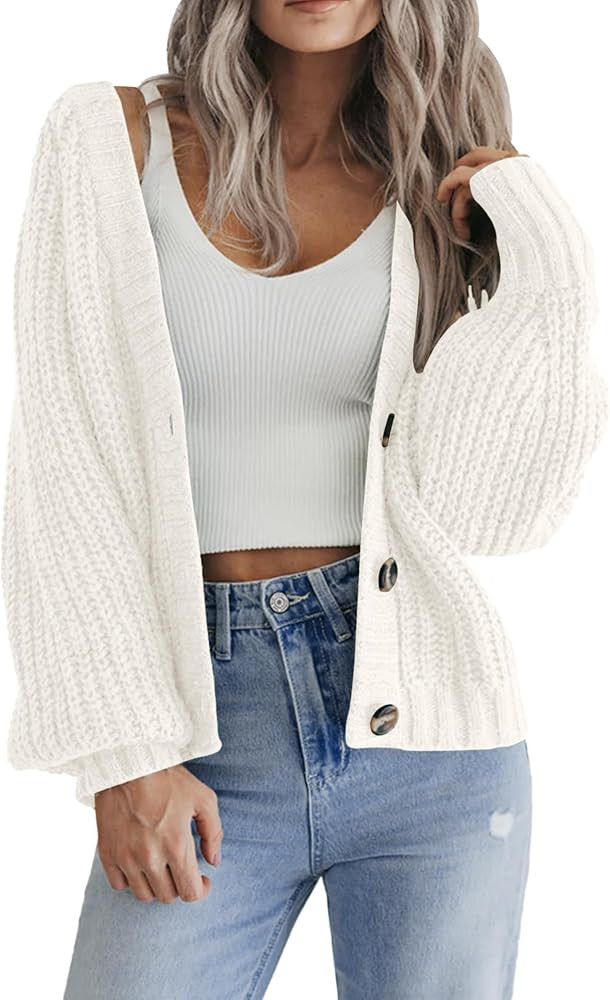Zeagoo Women's 2026 Fall Chunky Knit Cardigans Open Front Long Sleeve V Neck Button Loose Cardiga... | Amazon (US)