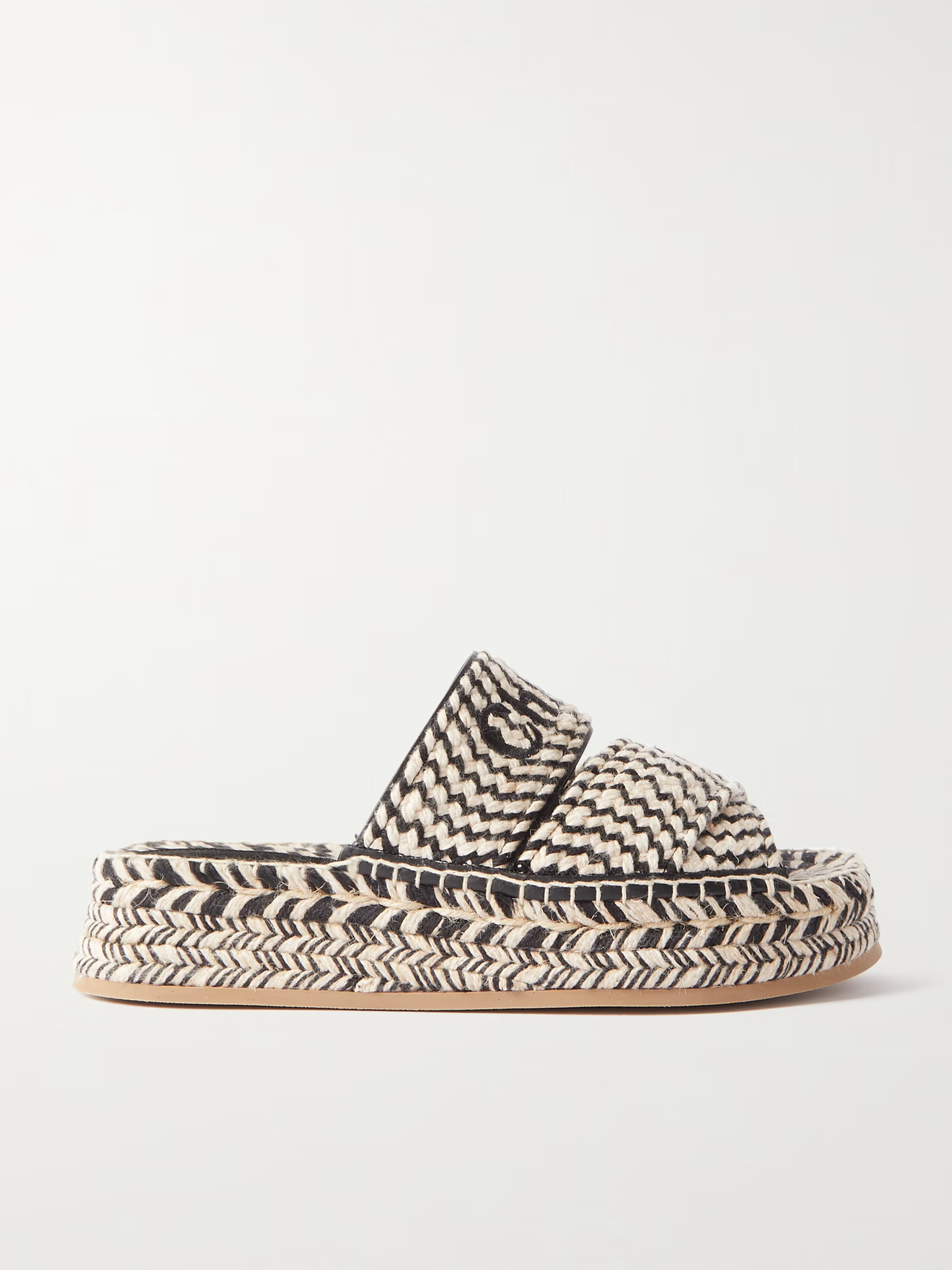 Mila embroidered leather-trimmed raffia espadrilles | NET-A-PORTER (US)