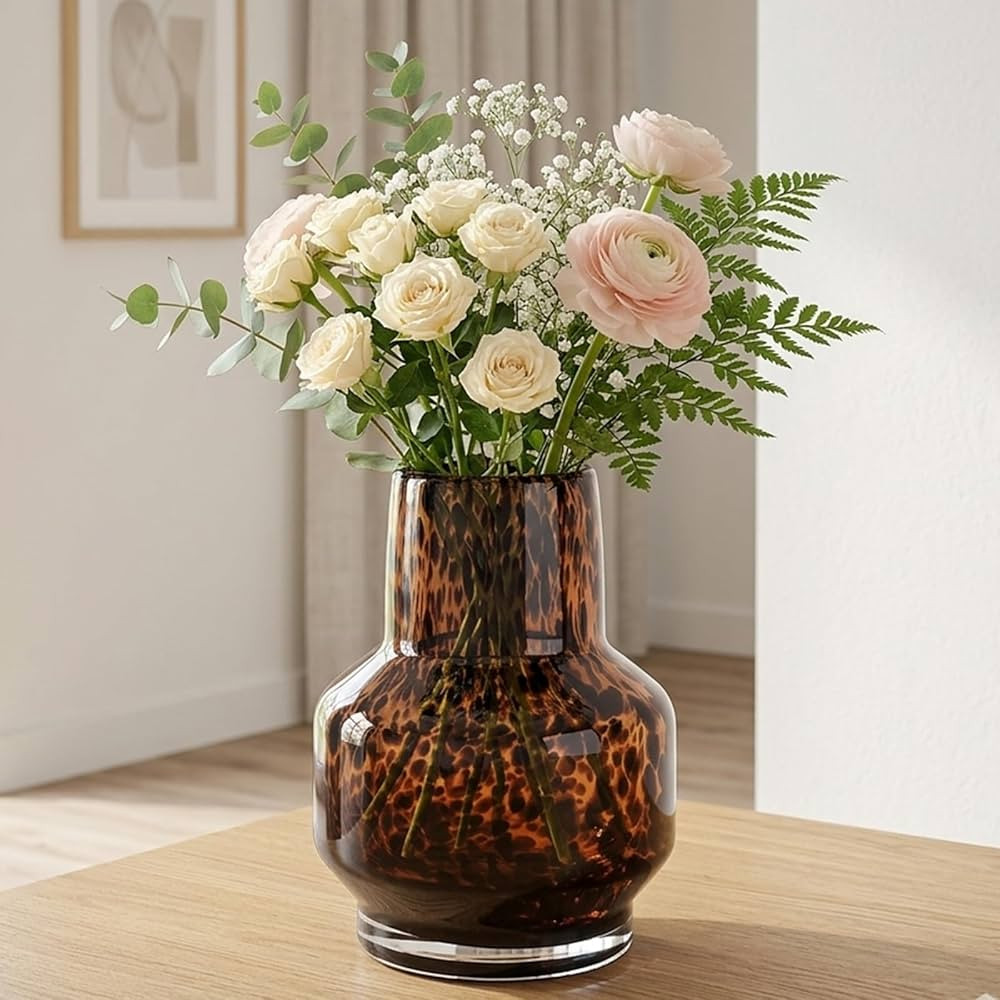 Amber Tortoise Shell Glass Vase – Modern Brown Speckled Decorative Flower Vase for Table, Shelf... | Amazon (CA)