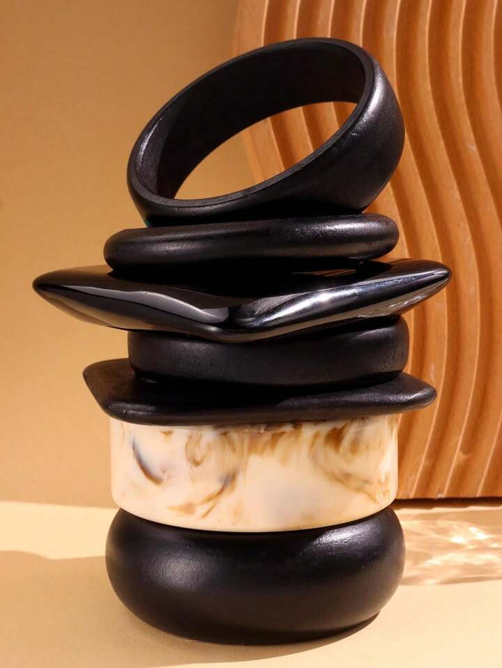 1pc Minimalist Exaggerated Geometric Wooden Bracelet, Elegant & Unique Fashion Jewelry For Women,... | SHEIN