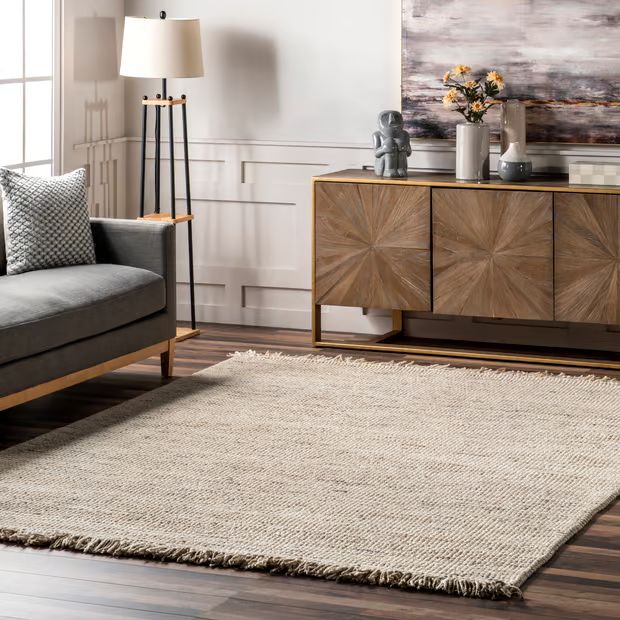 Beige Felted Wool Tasseled Area Rug | Rugs USA