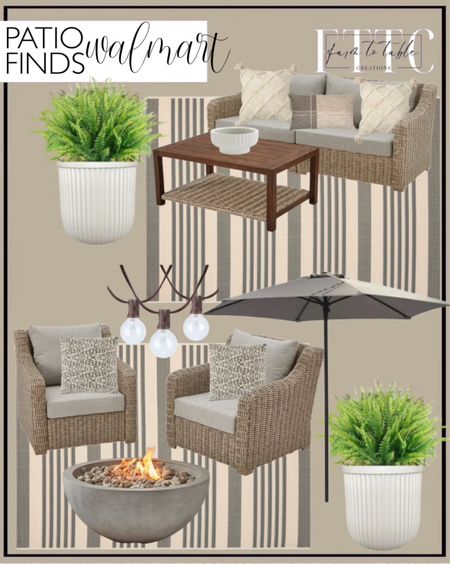 Walmart Patio Finds. Follow @farmtotablecreations on Instagram for more inspiration.

Better Homes & Gardens Bellamy 2 Piece Outdoor Sofa Gray Cushions & Coffee Table Set with Patio Cover. Better Homes & Gardens Bellamy 2-Pack Outdoor Club Lounge Chairs Gray Cushions with Patio Cover. SAFAVIEH Courtyard Caroline Striped Indoor/Outdoor Area Rug, 5'3" x 7'7", Grey/Bone. Coolmade 12 Bundles Artificial Plants with 7 Flexible Stems,14" Fake Boston Fern Greenery Outdoor UV Resistant No Fade Faux Plastic Plants (Green). Better Homes & Gardens 16"W x 16"L x 15.8"H Ellan White Resin Plant Pot Planter. Better Homes & Gardens Pottery 12" Fischer Round Ceramic Planter, White. Better Homes & Gardens 36" Round 65,000 BTU Propane Faux Concrete Finish Fire Pit with Tank Hideaway by Dave & Jenny Marrs. Better Homes & Gardens 20-Count Clear Glass Globe G40 Bulbs Outdoor String Lights. Better Homes & Gardens Tufted Trellis Decorative 20" Square Throw Pillow, Natural, 1 per Pack. Better Homes and Gardens Ivory Burned Blooms Pillow, 20"x20".  Outdoor Patio. Walmart Deals. Walmart Rollback. 


#LTKfindsunder50 #LTKsalealert #LTKhome