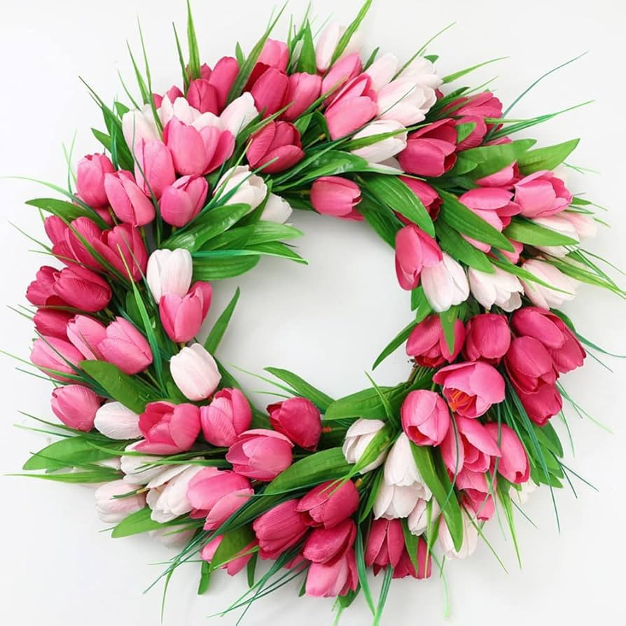 Tulips Flower Wreath for Front Door,16 Inch Spring & Summer Farmhouse-Style Artificial Wreath, In... | Amazon (CA)