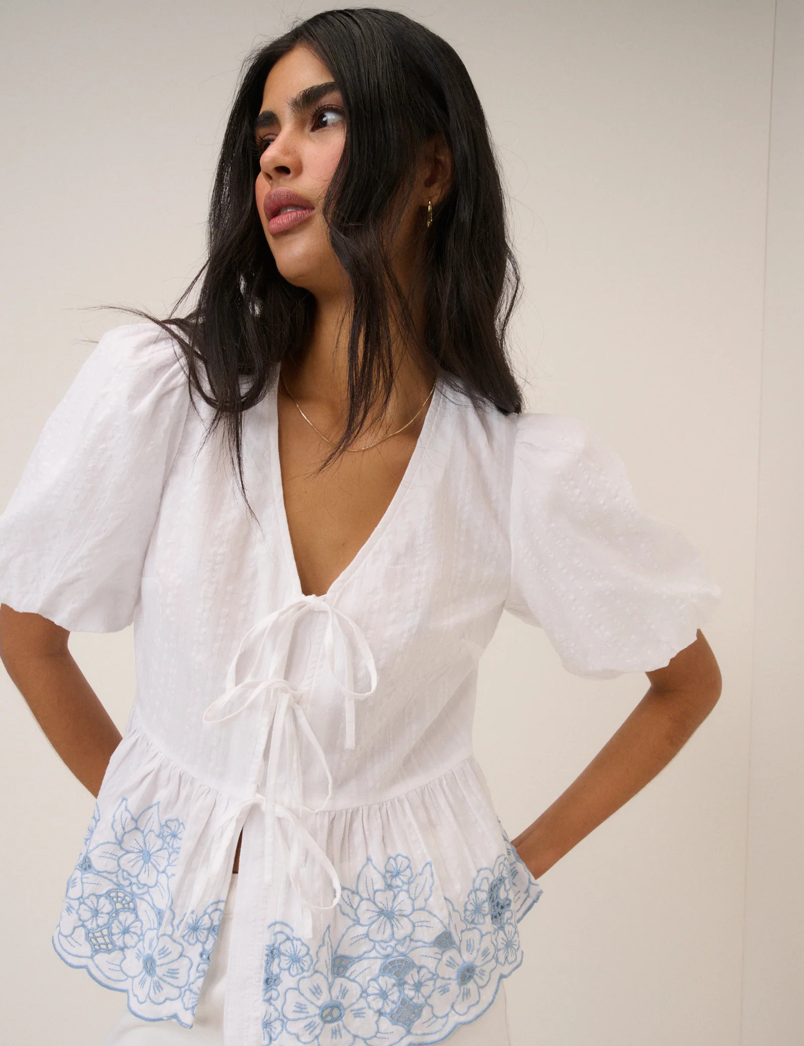 White Floral Embroidered Blouse | Nobody's Child