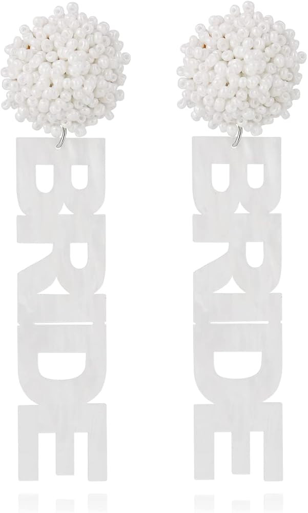 Bride Earrings for Women Handmade Beaded Acrylic BRIDE Letter Dangle Earring Wedding Bridal Earri... | Amazon (US)