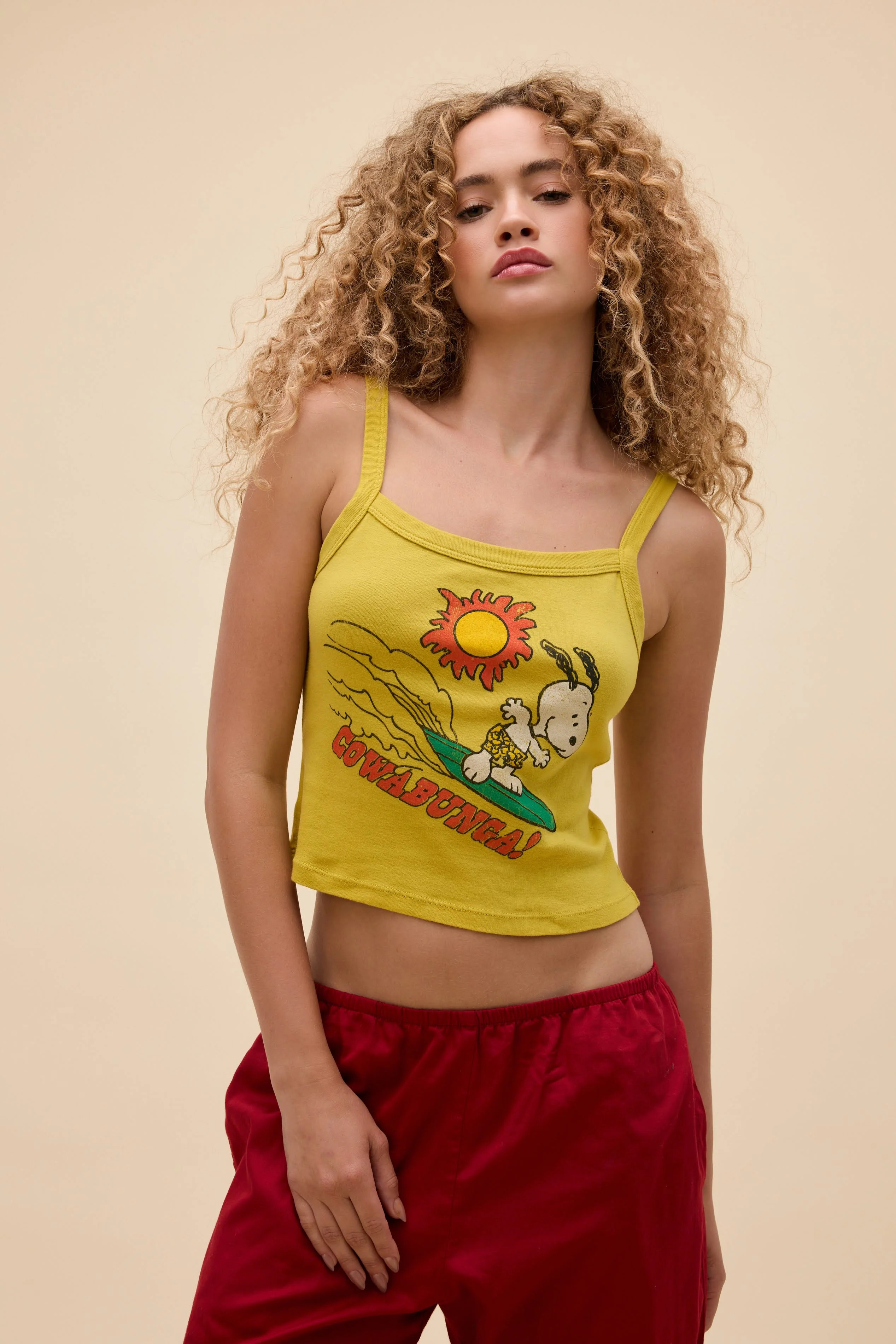 Peanuts Cowabunga Pointelle 90s Tank in Yellow | 100% Cotton Tank Top in Yellow Jasmine | Daydreamer