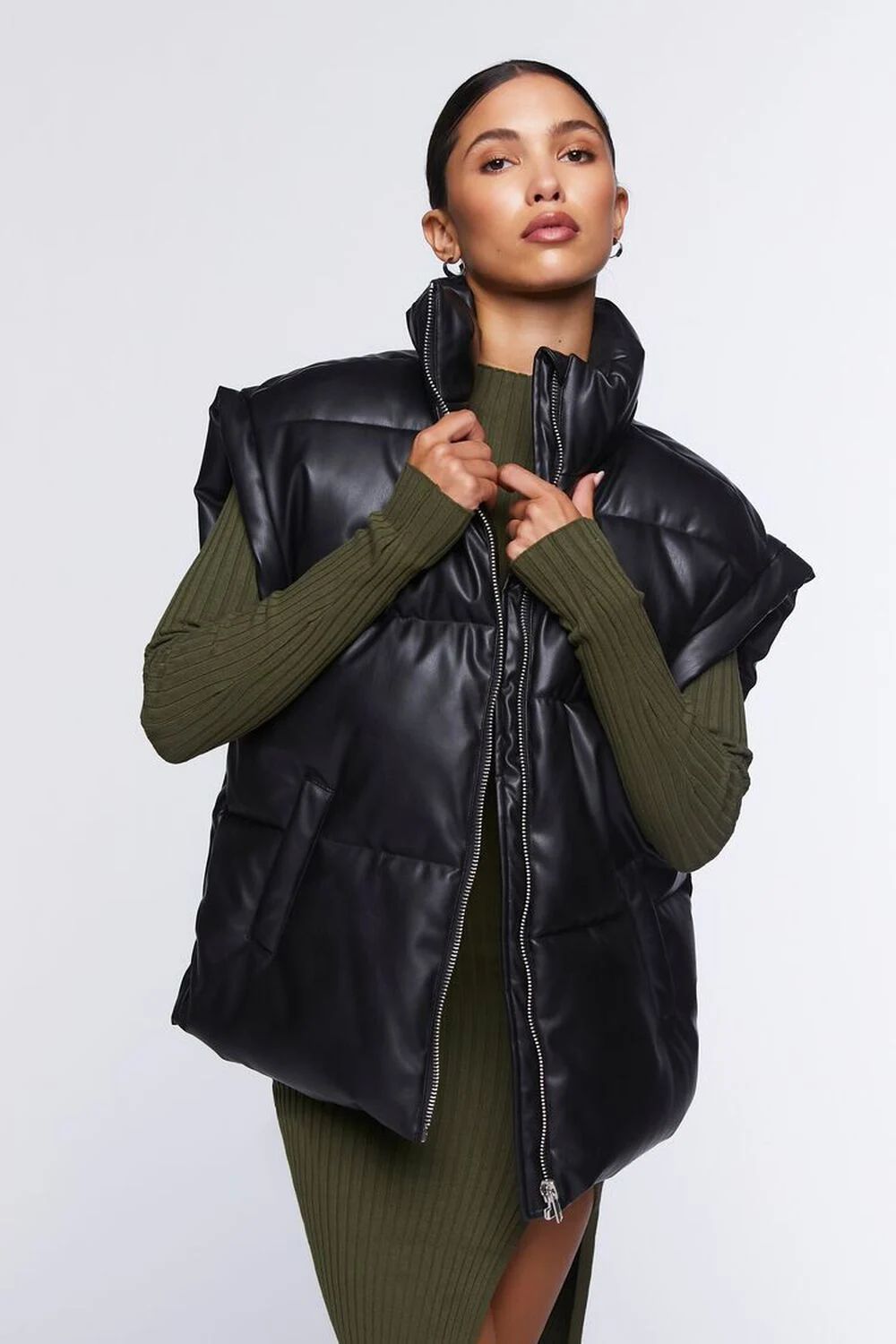 Faux Leather Zip-Up Puffer Vest | Forever 21 | Forever 21 (US)