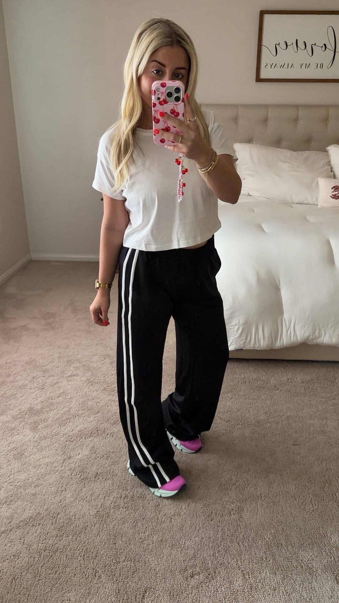 These track pants are soo comfy! 
Run big have a small on 
Sneakers are some of my faves feel like a cloud! 