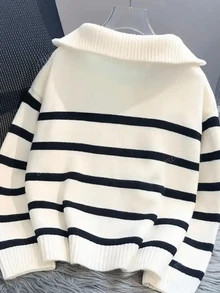 New Autumn/Winter Women Striped Crew Neck All-Match Sweater, Fashionable & Simple Pullover Design... | SHEIN