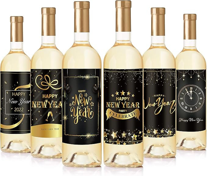 24pcs New Year' Day Wine Bottle Label Stickers 2022 New Year's Eva Party Wine Bottle Label Decora... | Amazon (US)