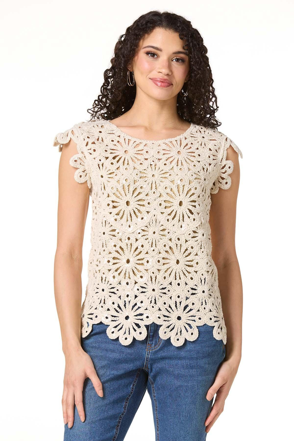 Clear Sequin Crochet Top | Cato Fashions
