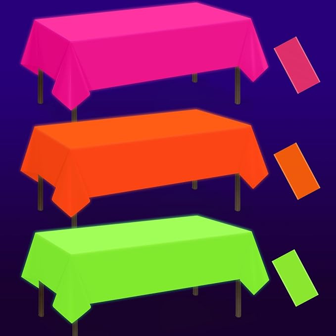 3 Pack Neon Table Cloths Party Decorations, Pink Orange Yellow Glow in The Dark Plastic Tableclot... | Amazon (US)