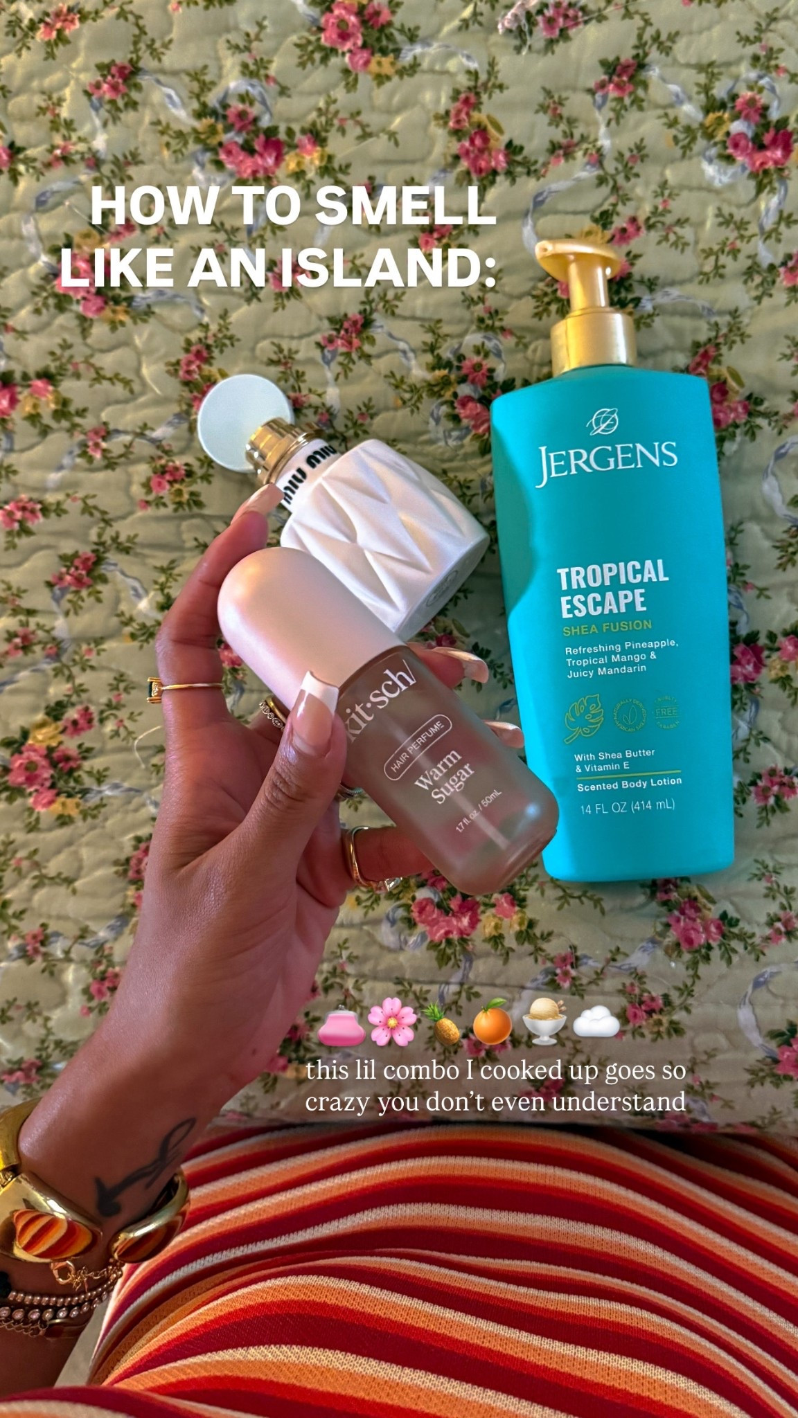 tropical scent combo ☁️🏝️🍨🍊🎀 if you like smelling like an island, you’ll LOVE this 