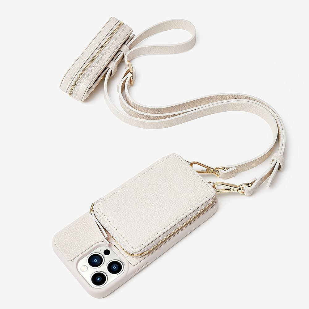 ZVE iPhone 14 Pro Max Wallet Case Crossbody, Card Holder Phone Case with Small Lipstick Keys Pouc... | Amazon (US)