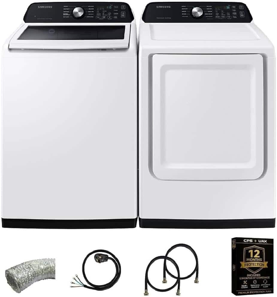 Samsung - Smart 4.7 Cu. Ft. Top Load Washer and 7.4 Cu. Ft. Electric Dryer Laundry Bundle with Sensor Dry, Low Vibration Wash, Wat - White | Best Buy U.S.