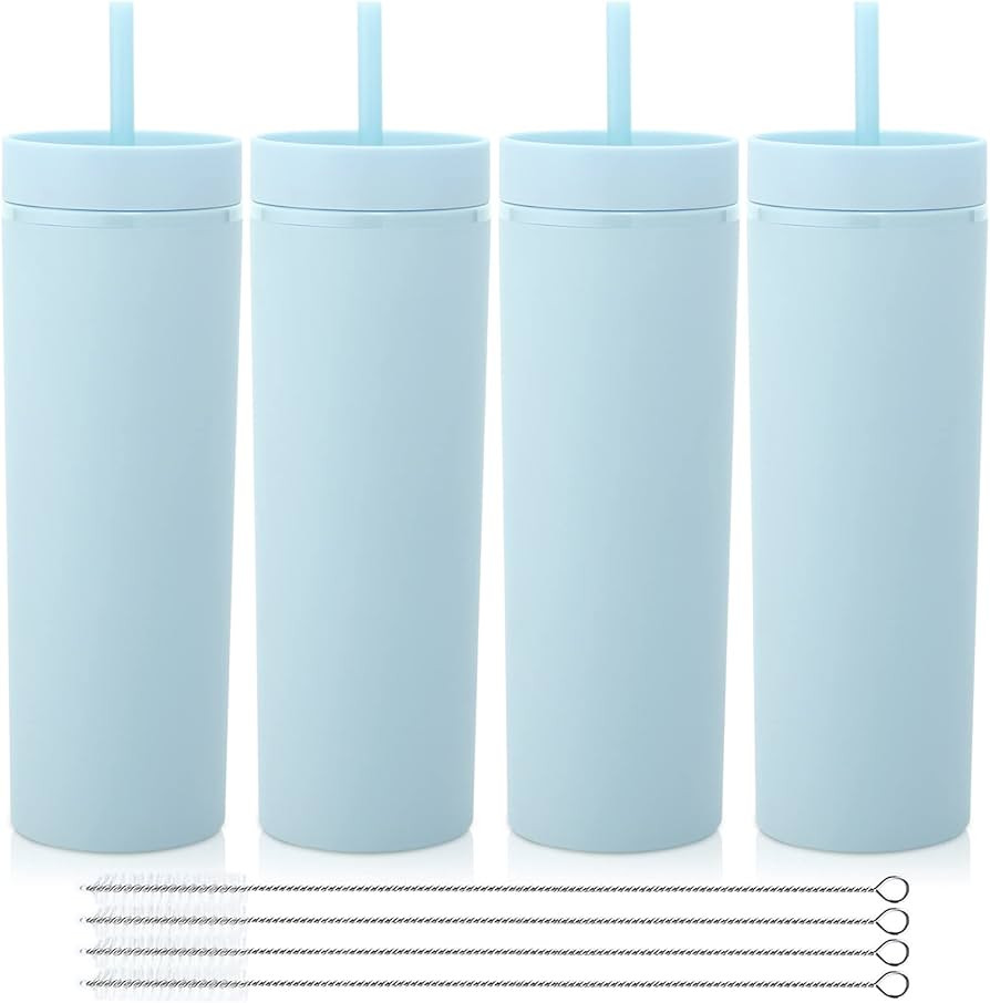 Volhoply 20oz Plastic Skinny Tumblers Bulk 4 Pack, Tumbler with Lid and Straw,Reusable Travel Ice... | Amazon (US)