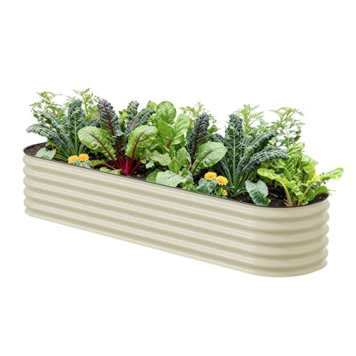 Vego garden Raised Garden Bed Kits, 17" Tall 9 in 1 8ft X 2ft Metal Raised Planter Bed for Vegetables Flowers Ground Planter Box-Pearl White | Amazon (US)